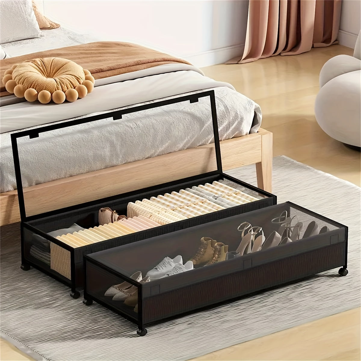 KitHero 60L Under Bed Storage Bins With Wheels (Pack Of 2) - Clear Lid, Rolling Drawers For Shoes & Clothes