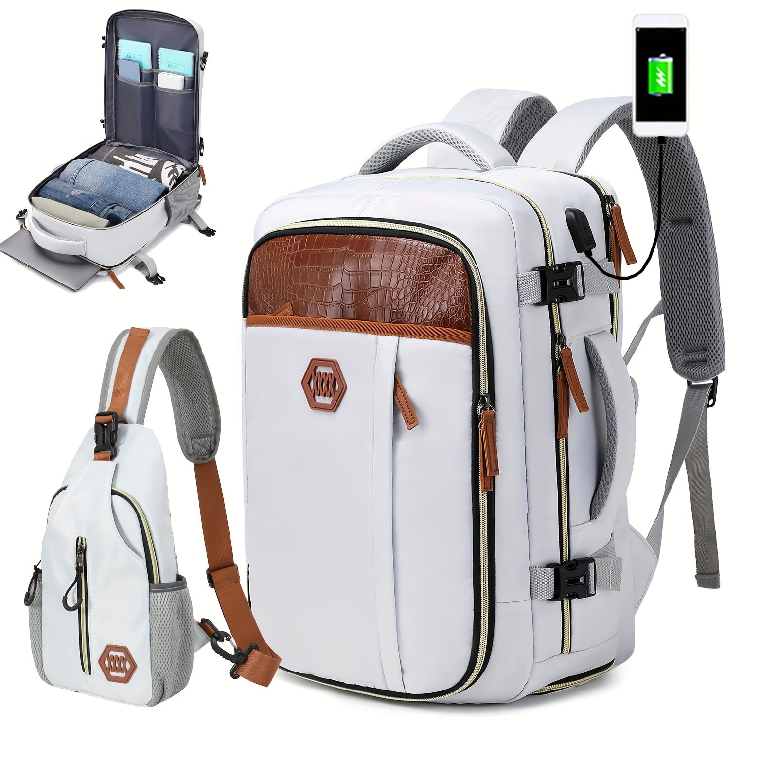 2pcs/1pc Waterproof Travel Backpack with Chest Bag Ideal for Outdoor