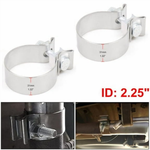 2pcs 2.25" Stainless Exhaust Lap Joint Clamp Butt Narrow Band Exhaust Seal Clamp