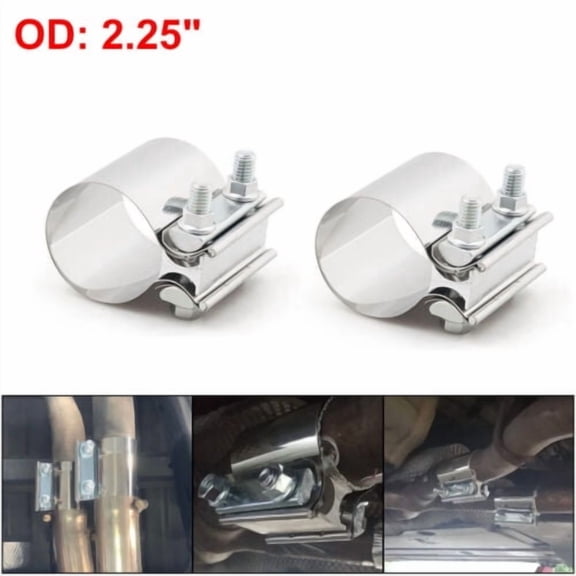 2pcs 2.25" Stainless Steel Butt Joint Band Exhaust OD Pipe Clamp Sleeve Coupler