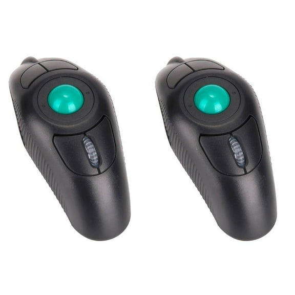 2pcs 2.4G Wireless Air Mouse Handheld Trackball Mouse USB Port Thumb Controlled Handheld Trackball Mouse (Black)