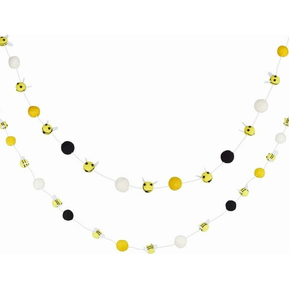 2pcs 2.5 Yard Bumble Bee Felt Banner Bumble Hanging Garland Banner Felt Ball Bees Party Birthday Banner Decorations Bees Pom Garland for Home Mantel Wall Hanging Decoration Colorful DIY