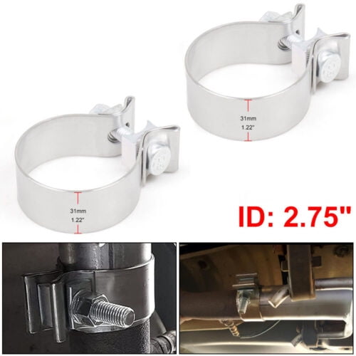 2pcs 2.75" Stainless Exhaust Lap Joint Clamp Butt Narrow Band Exhaust Seal Clamp