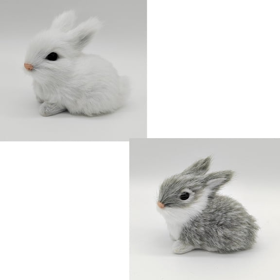 2pcs 2.76in Realistic Cute Plush Rabbits Fur Lifelike Animal Easter Bunny Simulation Toy Gift DecorationsStyle 2