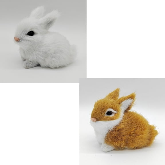 2pcs 2.76in Realistic Cute Plush Rabbits Fur Lifelike Animal Easter Bunny Simulation Toy Gift Decorations，Style 4