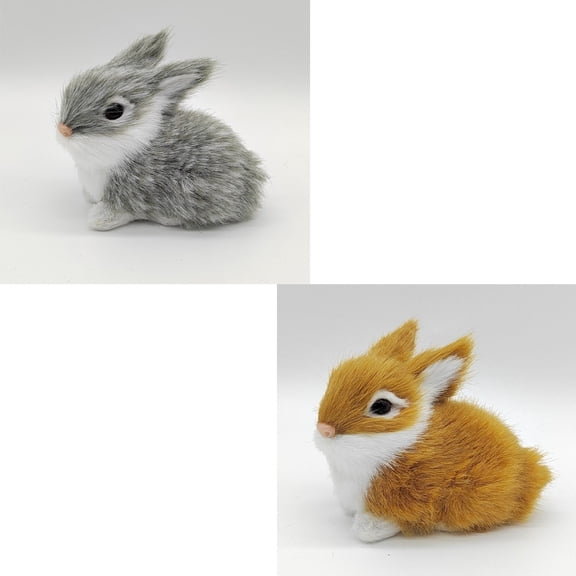2pcs 2.76in Realistic Cute Plush Rabbits Fur Lifelike Animal Easter Bunny Simulation Toy Gift Decorations，Style 9