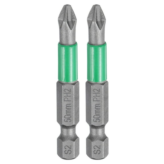 2pcs #2 Anti Slip Phillips Impact Screwdriver Bit PH2 1/4" Hex Shank 2" (50mm) Magnetic Cross Head Drill Bits Sandblasted S2 Steel Screw Driver Power Electric Tools, Gray/Green