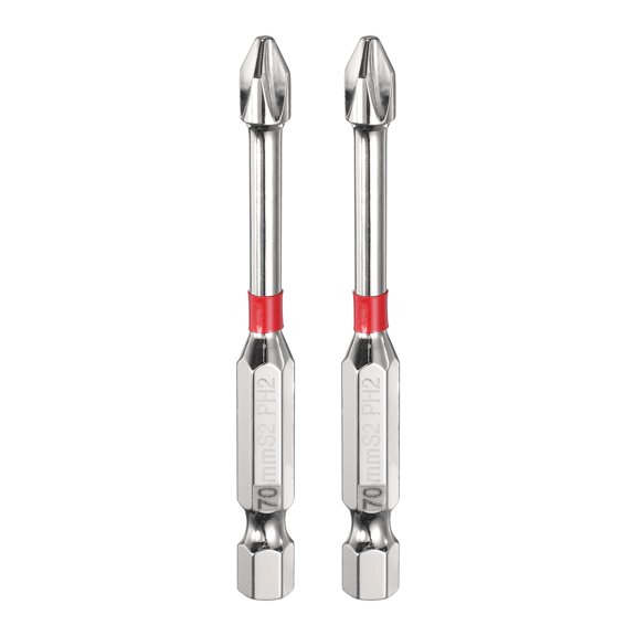 2pcs #2 Anti Slip Phillips Impact Screwdriver Bit PH2 1/4" Hex Shank 2.8" (70mm) Magnetic Cross Head Drill Bits Mirror Chrome S2 Steel Screw Driver Power Electric Tools
