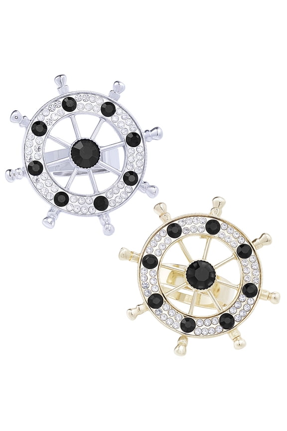 2pcs 2 Colors Alloy Rhinestone Tie Clips Platinum & Golden Anchor & Helm 36.5mm 1pc/color