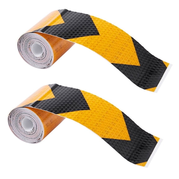 2pcs 2 Inch X10Ft 3 Meters Night Reflective Safety Warning Tape Strip Sticker Black Yellow