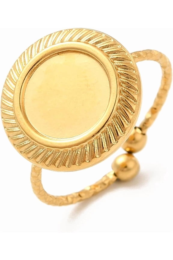 2pcs 2 Pcs Flat Round Pad Ring Settings Ion Plating(IP) 304 Stainless Steel Open Cuff Ring Component Rings Settings Fingerring Base Bezels for Jewelry Making Inner Diameter: 18mm Tray: 9mm