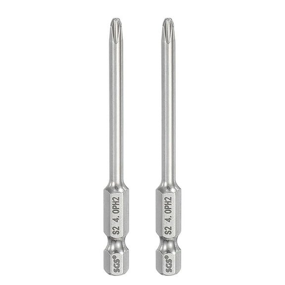 2pcs #2 Phillips Screwdriver Bit PH2 1/4" Hex Shank 3" (75mm) Long 0.16" Rod Magnetic Cross Head Drill Bits S2 Steel Industrial Screw Driver for Power Screwdrivers Drills, Silver