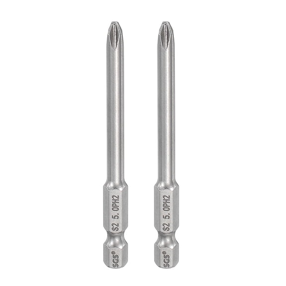 2pcs #2 Phillips Screwdriver Bit PH2 1/4" Hex Shank 3" (75mm) Long 0.2" Rod Magnetic Cross Head Drill Bits S2 Steel Industrial Screw Driver for Power Screwdrivers Drills, Silver
