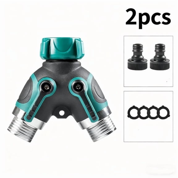 2pcs 2 Way Hose Splitter Comfortable Rubber Grip and Rotatable Top Quick Connect Garden Hose Tee Equipment Valve Shut Off (Dark Green 2)Interface diameter 2.5cm, height 9cm)
