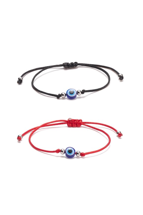 2pcs 2 color Resin Evil Eye Bead Bracelets set Adjustable Bracelets for Women Mixed color Inner Diameter: 3/8~3-1/8 inch(1~8cm) 1pc/color