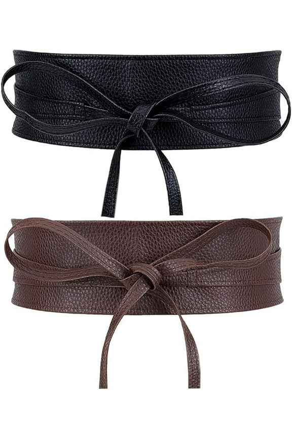 2pcs 2 colors Imitation Leather Wrap Around Waist Bands No Buckle Cinch Belts for Shirt Dress Overcoat Mixed color 89 inch(226cm) 1pc/color