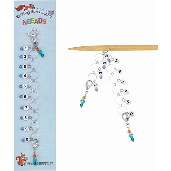 2pcs 2 pcs Bicone Glass Beaded Knitting Row Counter Chains 1~10 Acrylic Numbers Brass Stitch Marker for Knitting Crochet Tracking Project Progress Silver