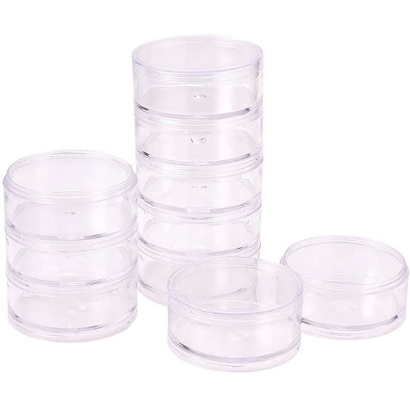 2pcs 2 sets 10 Vials Round Plastic Stackable Bead Containers with Screw Cap Lid 70x133mm Clear