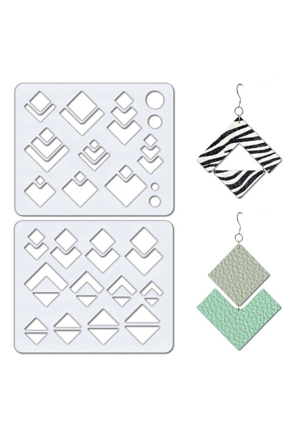 2pcs 2 style Acrylic Earring Handwork Template Card Leather Cutting Stencils Square 15x18x0.3cm 1pc/style