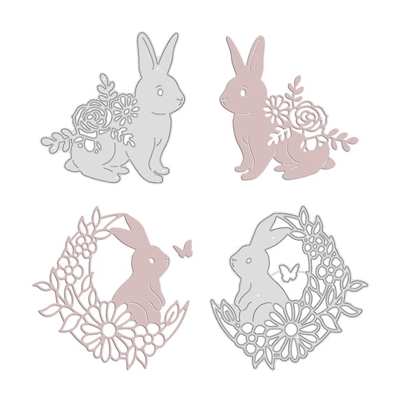 2pcs 2 style Carbon Steel Cutting Dies Stencils for DIY Scrapbooking/Photo Album Decorative Embossing DIY Paper Card Matte Platinum color Rabbit Pattern 8.6~8.8x8.2~9x0.08cm 1pc/style