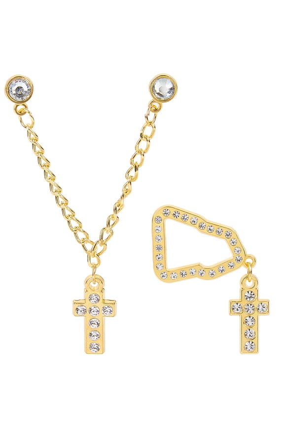 2pcs 2 styles Alloy Enamel Hanging Chain Brooches Baseball Hat Pin Decoration with Rhinestone Golden 37x39x3mm