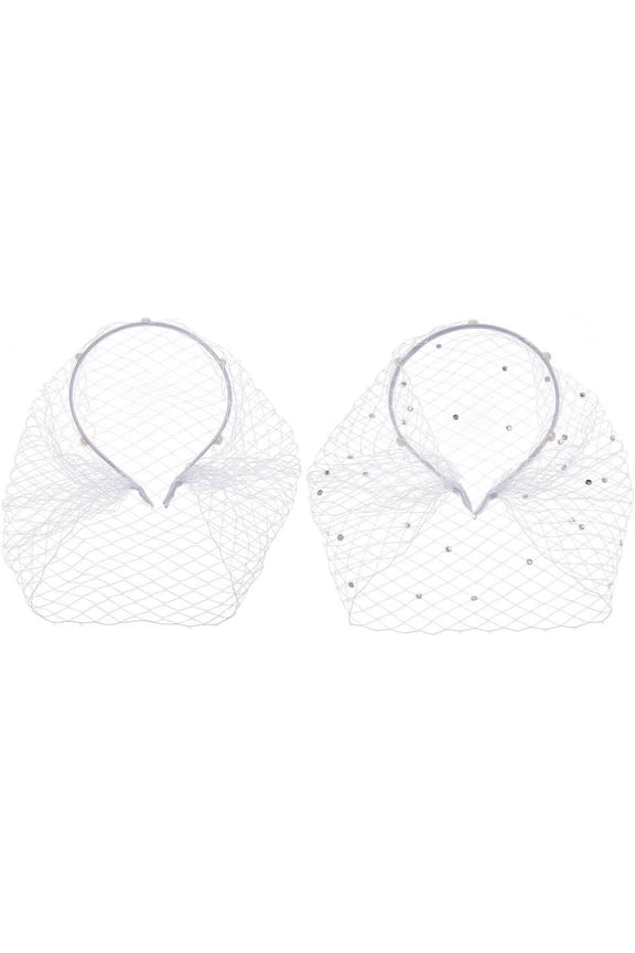 2pcs 2 styles Bridal Rhinestones Pearl Mesh Veil Cloth Hair Bands Hair Accessories for Women White Inner Diameter: 128x110mm 1pc/style Cloth