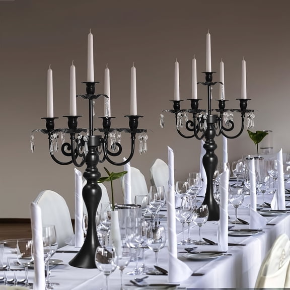 2pcs 20'' Black 5-Arm Crystal Candelabra