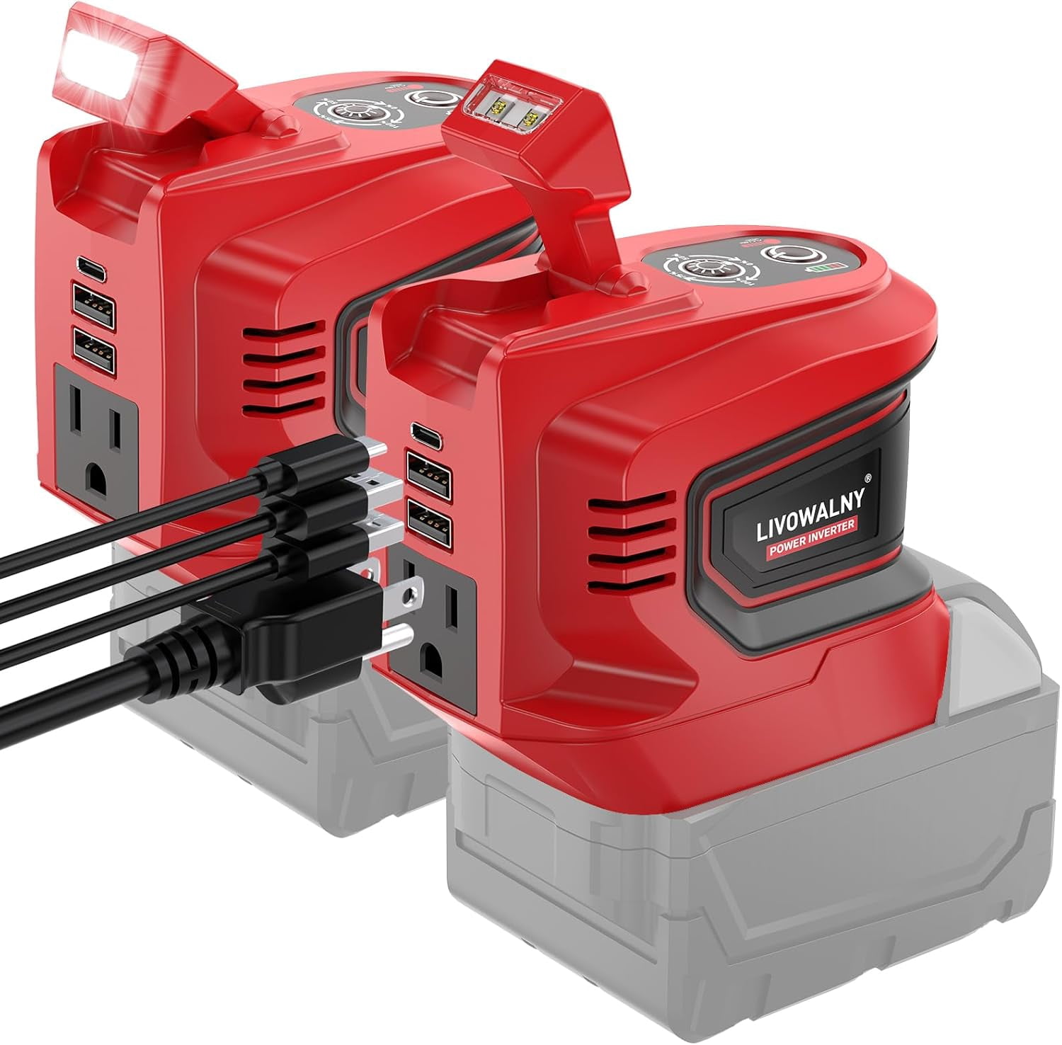 2pcs 200W Power Inverter for Mil*wau*kee 18V, DC 18V to AC 110-120V Battery Inverter, Portable Power Station Generator