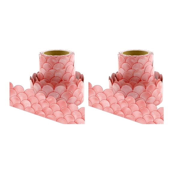 2pcs 20M Ombre Pink Scallops Bulletin Board Borders Rainbow Straight Borders Classroom or Home School Decoration,2 Roll x mermaid board border,Pink