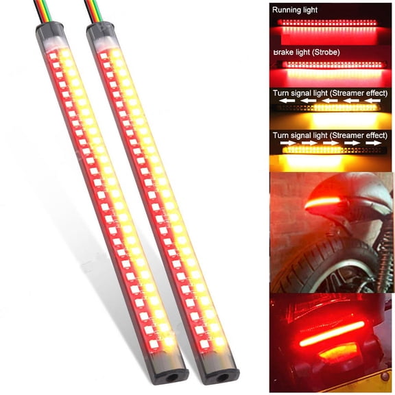 2pcs 20cm Motorcycle LED Rear Turn Signal Brake Light Strip Lamp DRL Red/Amber