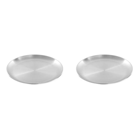 2pcs 20cm Stainless Steel Bone Spitting Dish Silver Shallow Tray Metal Dining Disc Round Plate Dessert Tableware,2 x plate