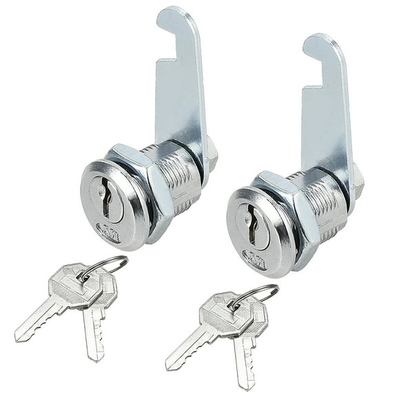2pcs 20mm Cylinder Zinc Alloy Chrome Plated Hook Cam Lock w Key, Keyed Different