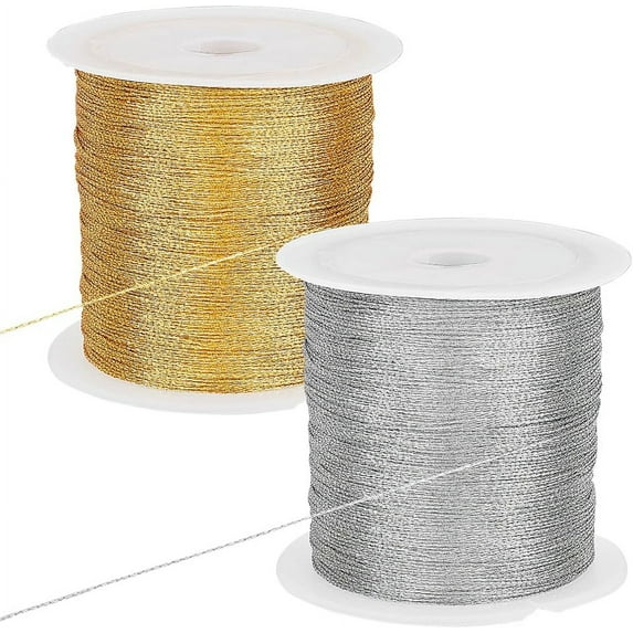 2pcs 219 Yards Metallic Needlework Thread Metallic Embroidery Machine Thread 0.2mm Gold Jewelry Thread Silver Craft String DIY