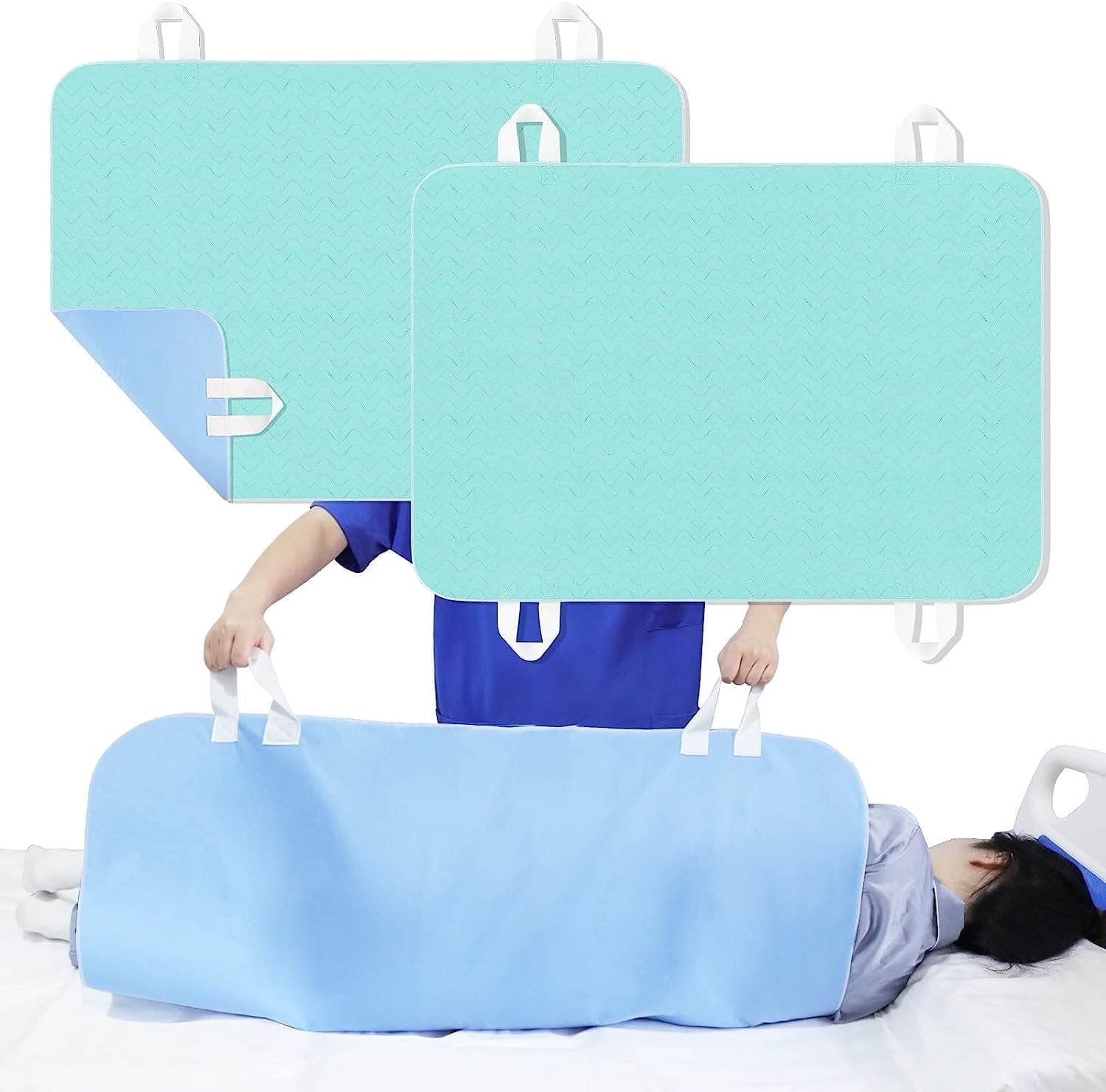 2pcs 24x36" Waterproof Reusable Positioning Bed Pad with Handles Incontinence Bed Pad