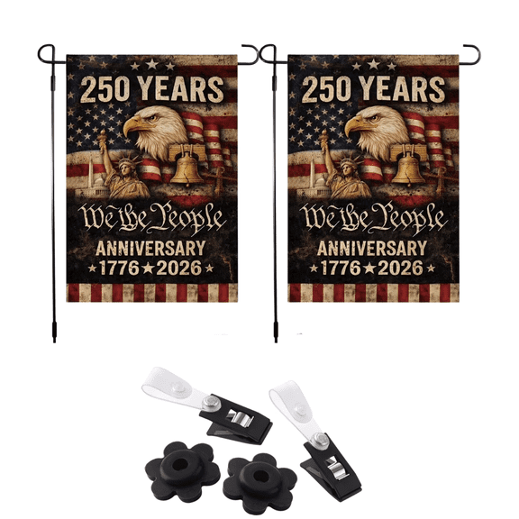 2pcs 250th Anniversary Flag 250 Years Anniversary Flags WE THE PEOPLE 1776-2026 Patriotic Flags for Outdoor Lawn Garden Decor Doubleside Polyester