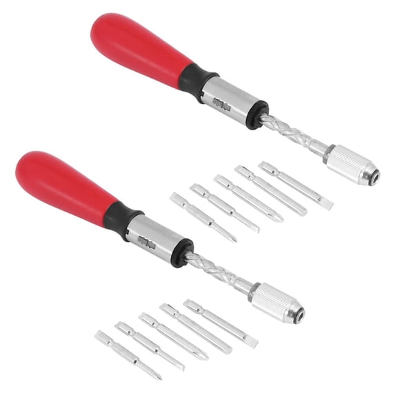 2pcs 260MM Spiral Screw Driver Hand Pressing Ratchet Screwdriver with Slotted and Screwdriver Bits