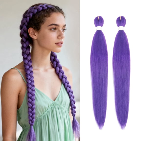 2pcs 28 inch Purple Pre Stretched Braiding Hair Long Braids Synthetic Fake Hair Extensions for Cosplay Twist Box Braids