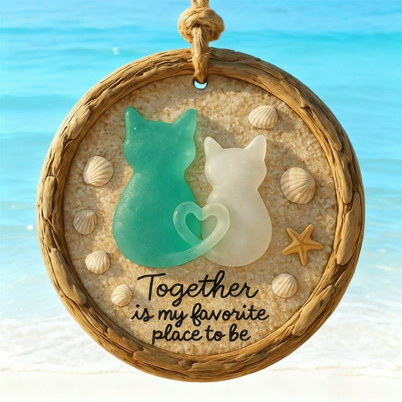 2pcs 2D Sea Glass Cat Beach Decorations - Christmas Ornaments for Home & Beach-Themed Spaces, Cute Cat-Shaped Sea Glass Decor to Add Coastal Ambiance to Holiday Displays, B