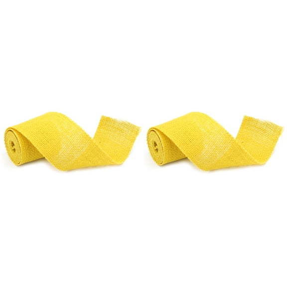 FONDOTIN Natural Yellow Jute Burlap Ribbon for Crafts and Projects, 2 Pieces, Rustic Decorative Ribbon