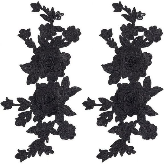 2pcs 2PCS Black Embroidered Floral Appliques Boho Love Vintage Rose Sew on Patches Retro Flower Pair Polyester Ornament for Wedding Dress Hat Bag Jeans Shoes Clothes Crafts Accessories Black DIY