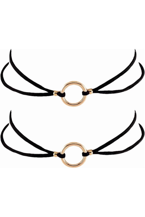 2pcs 2PCS Golden O Ring Suede Chokers Black Layered Adjustable Necklaces with Extender Gothic Punk Leather Lace Collar Chain Short Circle Necklace for Women Ladies Dresses Jeans Pants Black