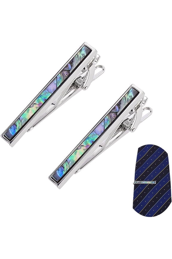 2pcs 2PCS Tie Bar Clip 2 Inch Tie Clips with Natural Paua Shell Cufflink Necktie Bar Clips Stickpin for Wedding Party Groomsmen Business Formal Shirt Studs