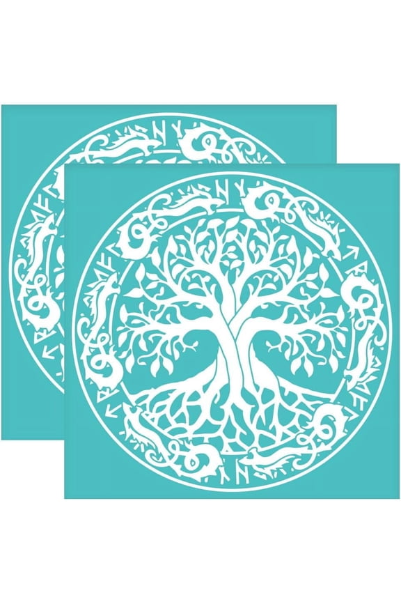 2pcs 2Pcs 8.6x8.6 Inch Tree of Life Self-Adhesive Silk Screen Printing Stencil Dragon Life Tree Silk Screen Stencil Reusable Square Mesh Stencils Transfer for DIY T-Shirt Fabric Painting