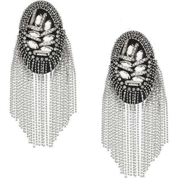 2pcs 2Pcs Fringe Rhinestone Tassel Chain Epaulets Chain Shoulder Boards Badge Punk Diamond Shoulder Brooch Patch Epaulette Applique for Uniform Suit Dress Costume Decor Platinum