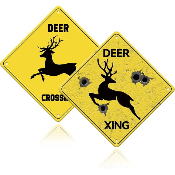 2pcs 2Style Deer ing Sign Deer Xing Sign 14x14 inch Deer ing Aluminum Animal Caution Signs for Park Zoo Gate Yard Lawn Home Wall Decoration Yellow 1set
