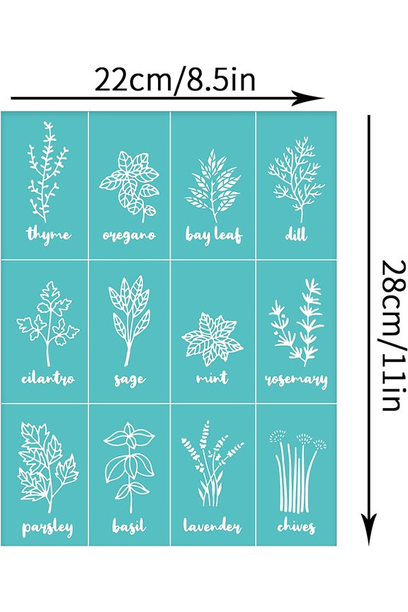 2pcs 2pcs Self Adhesive Printing Stencil Herbs Pattern Silk Screen Printing Stencil Plants Pattern Reusable Mesh Stencils for Home Decor T-Shirt Pillow Fabric Bags 22x28cm