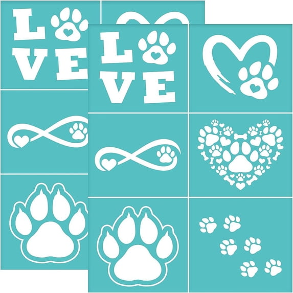 2pcs 2pcs Self-Adhesive Silk Screen Printing Stencil Paw Print Silk Screen Stencil Heart Infinity Paw Print Reusable Mesh Stencils Transfer for T-Shirt Fabric Painting - 14x19.5cm