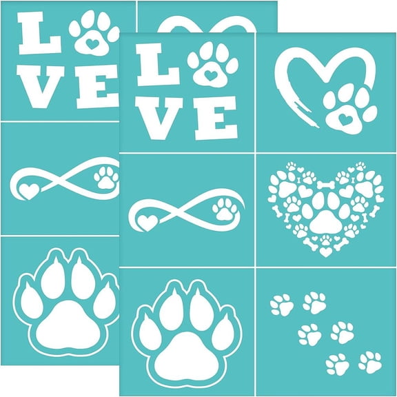 2pcs 2pcs Self-Adhesive Silk Screen Printing Stencil Paw Print Silk Screen Stencil Heart Infinity Paw Print Reusable Mesh Stencils Transfer for T-Shirt Fabric Painting - 14x19.5cm