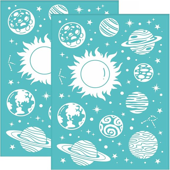 2pcs 2pcs Silk Screen Printing Stencils Planet Pattern Self Adhesive Mesh Transfers Stencil Washable Reusable Silkscreen Stencils for Printing on Wood T-shirts Fabric Bags - 19.5x14cm