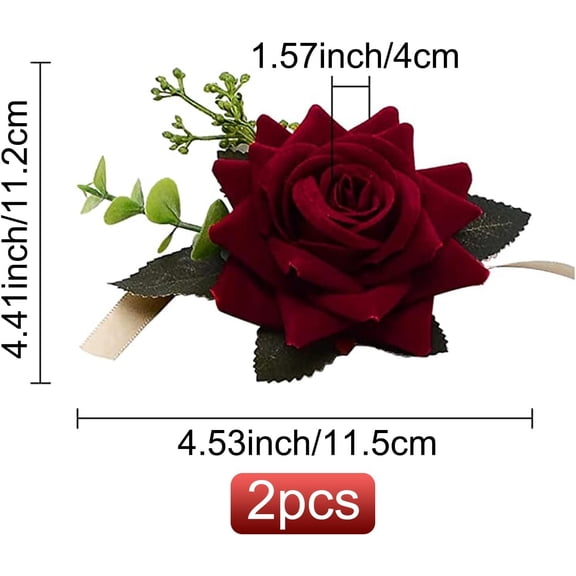 2pcs 2pcs Wedding Wrist Flower Wine Red Artificial Floral Wrist Corsage Bridal Rose Leaf Silk Ribbon Hand Flowers for Bride and Bridesmaid Festival Prom Engagement
